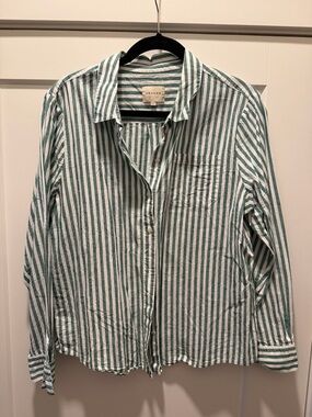 Sezane Tomboy Shirt Rayure Écru Vert - Size 44